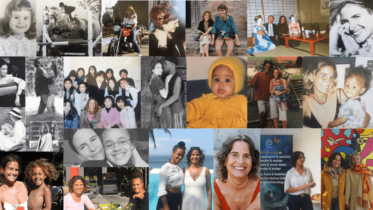 Collage aus vielen Fotos von Bettina Flossmann aus verschiedenen Lebensjahren